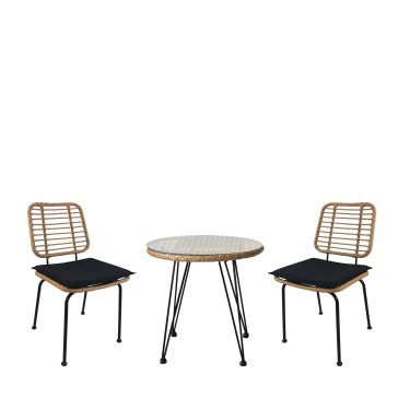 Σετ Τραπεζαρία Κήπου ArteLibre EUSEBIO Φυσικό/Μαύρο Μέταλλο/Rattan Με 2 Καρέκλες 14990354