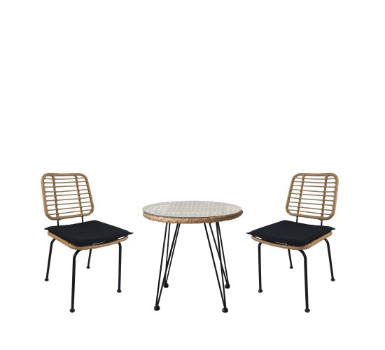 Σετ Τραπεζαρία Κήπου ArteLibre EUSEBIO Φυσικό/Μαύρο Μέταλλο/Rattan Με 2 Καρέκλες 14990354