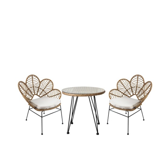 Σετ Τραπεζαρία Κήπου ArteLibre EUSEBIO Φυσικό/Μαύρο Μέταλλο/Rattan Με 2 Καρέκλες 14990358