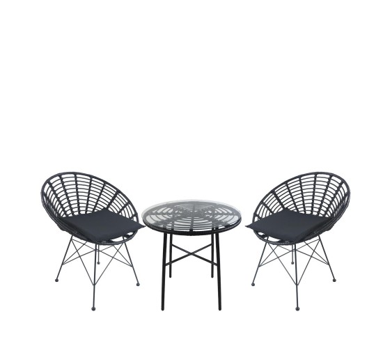 Σετ Τραπεζαρία Κήπου ArteLibre APPIUS Μαύρο Μέταλλο/Rattan/Γυαλί Με 2 Καρέκλες 14990388