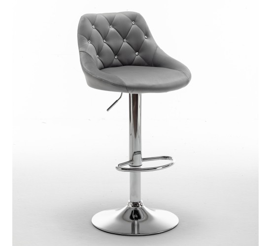 Σκαμπό Bar ArteLibre JORDO Με Πλάτη Πτυσσόμενο Γκρι Βελούδο/Μέταλλο 46x46x83-105cm