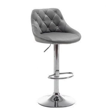 Σκαμπό Bar ArteLibre JORDO Με Πλάτη Πτυσσόμενο Γκρι Βελούδο/Μέταλλο 46x46x83-105cm