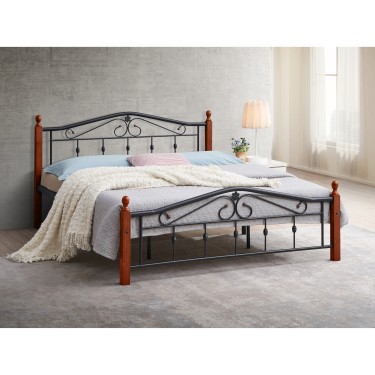 Κρεβάτι Διπλό ArteLibre TULLY Μαύρο/Βελανιδιά Μέταλλο/Ξύλο 200x163x84cm (Στρώμα 160x200cm)