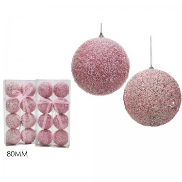 Μπάλα με glitter ροζ Φ8cm σετ 8τμχ σε 2 σχέδια
