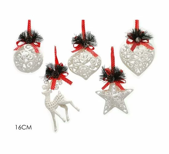 Στολίδι Κρεμαστό Με Glitter Λευκό Πλαστικό 16cm Σε 5 Σχέδια Στολίδι Κρεμαστό Με Glitter Λευκό Πλαστικό 16cm Σε 5 Σχέδια