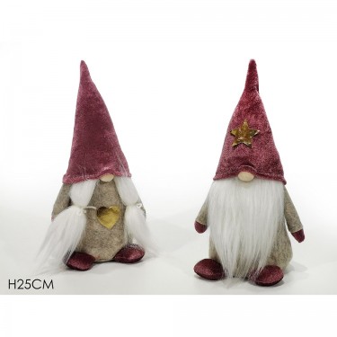 Νάνος Ροζ/Μπεζ Λούτρινο 25cm Σε 2 Σχέδια