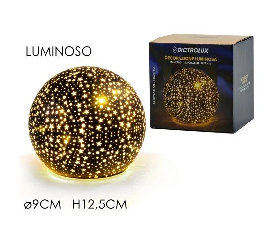 Μπάλα Φωτιζόμενη Με Micro LED Μπαταρίας Μαύρο/Χρυσό Γυαλί Φ9x12.5cm Μπάλα Φωτιζόμενη Με Micro LED Μπαταρίας Μαύρο/Χρυσό Γυαλί Φ9x12.5cm