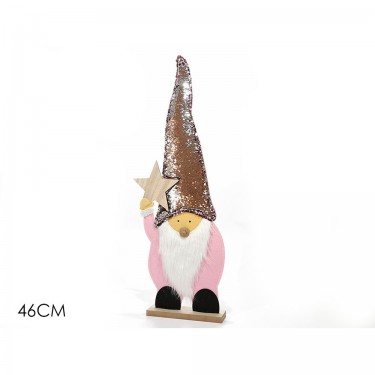 Νάνος Σε Βάση Με Χρυσό Καπέλο Ροζ Ύφασμα/Ξύλο 46cm