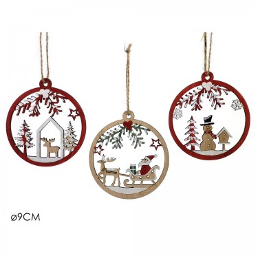 Στολίδι Κρεμαστό Στεφάνι Με Σκηνικό Ξύλο Φ9cm Σε 3 Σχέδια