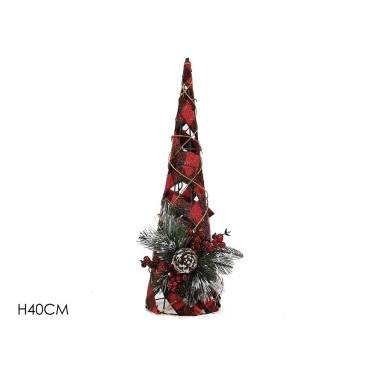 Δεντράκι Κώνος Ριγέ Με Κλαδί Κουκουνάρι Και Berries Κόκκινο Μέταλλο 40cm