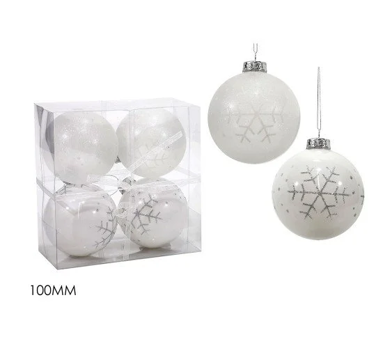 Μπάλα Με Glitter Λευκό Φ10cm 2 Σχέδια Σετ 4Τμχ Μπάλα Με Glitter Λευκό Φ10cm 2 Σχέδια Σετ 4Τμχ