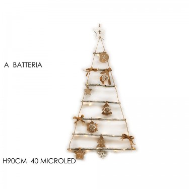 Δεντράκι Σκάλα Με Στολίδια Φωτιζόμενο 40 Micro LED Μπαταρίας Φυσικό Ξύλο 90cm