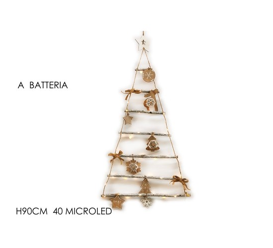 Δεντράκι Σκάλα Με Στολίδια Φωτιζόμενο 40 Micro LED Μπαταρίας Φυσικό Ξύλο 90cm