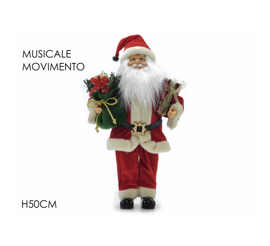 Άι Βασίλης Κρατάει Δώρα Με Κίνηση Και Μουσική Κόκκινο Λούτρινο 50cm