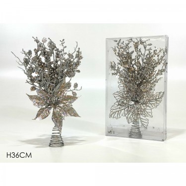 Κορυφή Δέντρου Λουλούδια Με Glitter Ασημί 36cm