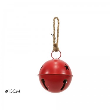 Στολίδι Κρεμαστό Κουδουνάκι Με Αστέρια Κόκκινο Μέταλλο Φ13cm