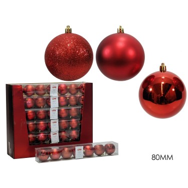 Μπάλα κόκκινο Φ8cm 3 σχέδια σετ 7τμχ