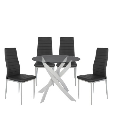 Σετ Τραπεζαρία (4 1) ArteLibre HEKLA Λευκό/Γκρι/Μαύρο Μέταλλο/PVC/Γυαλί 90x90x74cm