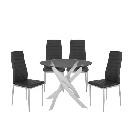 Σετ Τραπεζαρία (4 1) ArteLibre HEKLA Λευκό/Γκρι/Μαύρο Μέταλλο/PVC/Γυαλί 90x90x74cm