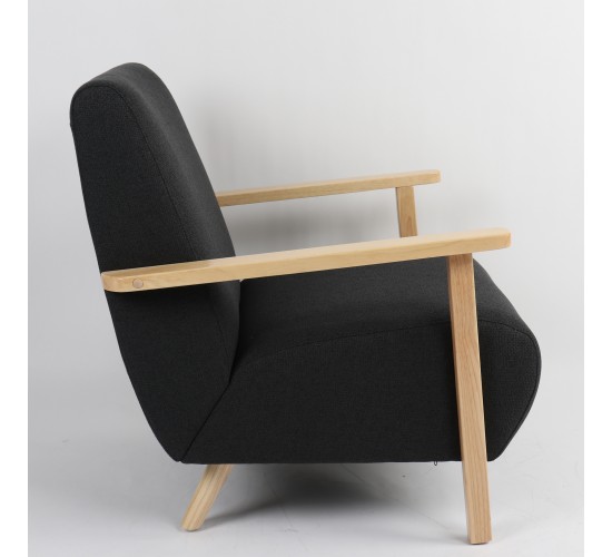 Πολυθρόνα ArteLibre GREVILLEA Μαύρο/Φυσικό Ύφασμα/Ξύλο 82x70.5x85cm