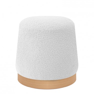 Σκαμπό ArteLibre PRIMULA Με Ξύλινη Βάση Λευκό Ύφασμα Teddy 38x38x41cm