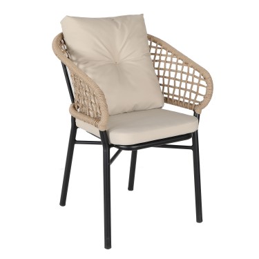 Πολυθρόνα Κήπου ArteLibre ANHUR Με Μαξιλάρια Μαύρο/Καφέ Αλουμίνιο/Rattan 60x58x84cm