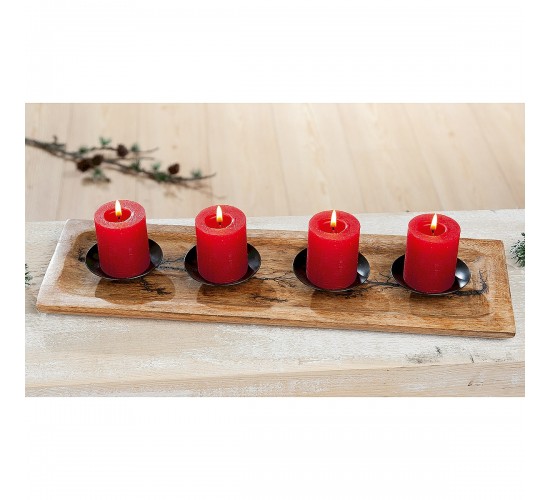 Κηροπήγιο ArteLibre Βάση 4θέσιο Φυσικό/Μαύρο Μέταλλο/Ξύλο 15x46x2cm