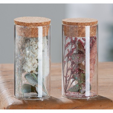 Διακοσμητικό ArteLibre Αποξηραμένο Λουλούδι Σε Δοχείο Με Glitter Διάφανο Γυαλί 10cm Σε 2 Σχέδια