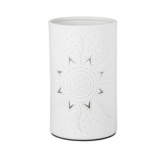 Λάμπα Επιτραπέζια Κυλινδρική Με Διακόσμηση Ήλιο Λευκό Πορσελάνη 12x12x20cm