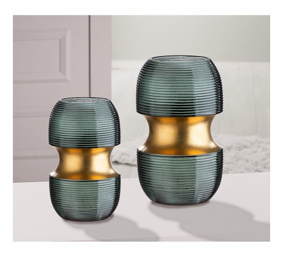 Βάζο ArteLibre Τιρκουάζ/Χρυσό Γυαλί 11x11x18cm