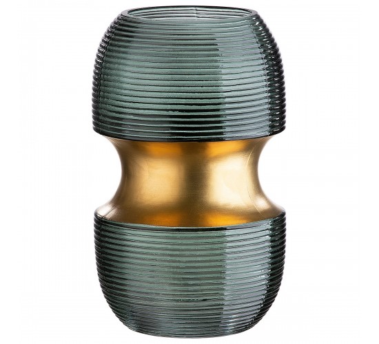 Βάζο ArteLibre Τιρκουάζ/Χρυσό Γυαλί 13x13x22cm