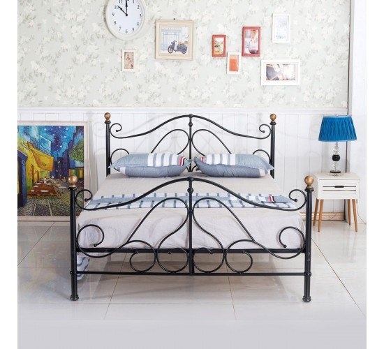 Κρεβάτι EVELYN Μεταλλικό Semy Glossy Black 210x159x109cm Κρεβάτι EVELYN Μεταλλικό Semy Glossy Black 210x159x109cm