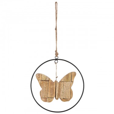 Διακοσμητικό Κρεμαστό ArteLibre Πεταλούδα Μαύρο/Φυσικό Μέταλλο/Ξύλο 16cm