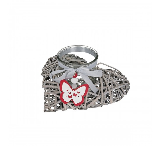 Κηροπήγιο Καρδιά Με Πεταλούδα Γκρι Ξύλο 30x30x14cm Σε 2 Σχέδια