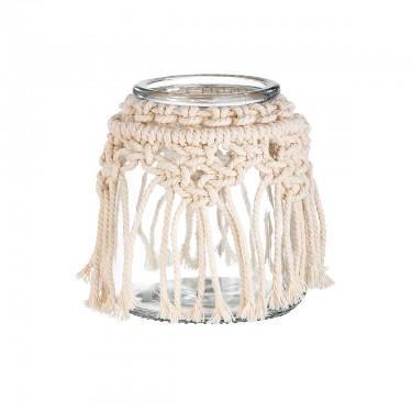 Θήκη Ρεσώ ArteLibre Με Διακόσμηση Μακραμέ Διάφανο/Μπεζ Γυαλί 12x12x13cm