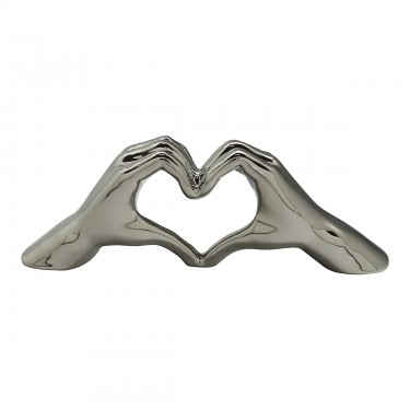 Διακοσμητικό ArteLibre Χέρια Σχηματίζουν Καρδιά Ασημί Κεραμικό 10x45x15cm