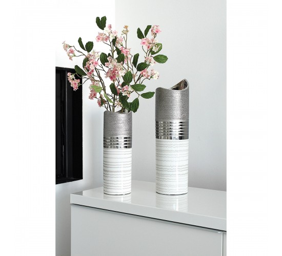 Βάζο ArteLibre Ασημί/Λευκό Κεραμικό 11x11x34cm