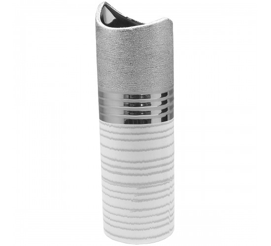 Βάζο ArteLibre Ασημί/Λευκό Κεραμικό 11x11x34cm