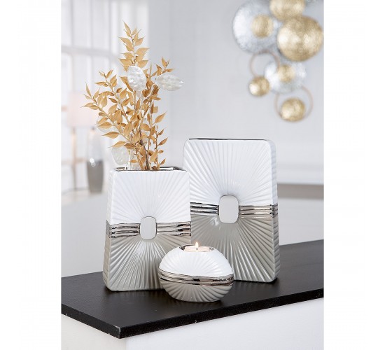 Βάζο Μπεζ/Ασημί/Λευκό Κεραμικό 6x14.5x20cm Βάζο Μπεζ/Ασημί/Λευκό Κεραμικό 6x14.5x20cm