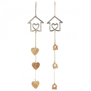 Διακοσμητικό Κρεμαστό ArteLibre Σπιτάκι Ασημί/Φυσικό Αλουμίνιο/Ξύλο 1x14x67cm Σε 2 Σχέδια