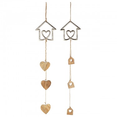 Διακοσμητικό Κρεμαστό ArteLibre Σπιτάκι Ασημί/Φυσικό Αλουμίνιο/Ξύλο 1x14x67cm Σε 2 Σχέδια