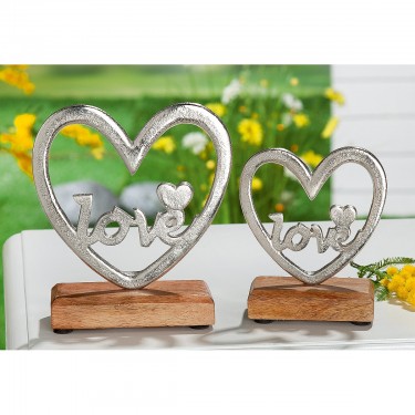 Διακοσμητικό ArteLibre Καρδιά -Love- Σε Βάση Ασημί/Φυσικό Αλουμίνιο/Ξύλο 5x11.5x14cm