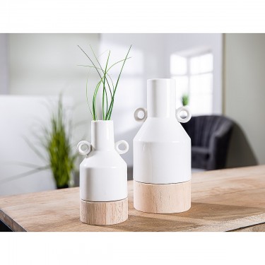 Βάζο ArteLibre Λευκό/Φυσικό Πορσελάνη/Ξύλο 8x8.5x16.5cm