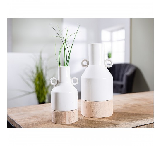 Βάζο ArteLibre Λευκό/Φυσικό Πορσελάνη/Ξύλο 8x8.5x16.5cm