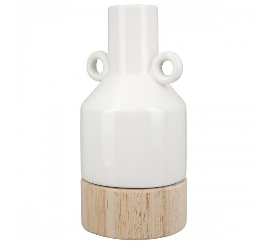 Βάζο ArteLibre Λευκό/Φυσικό Πορσελάνη/Ξύλο 8x8.5x16.5cm