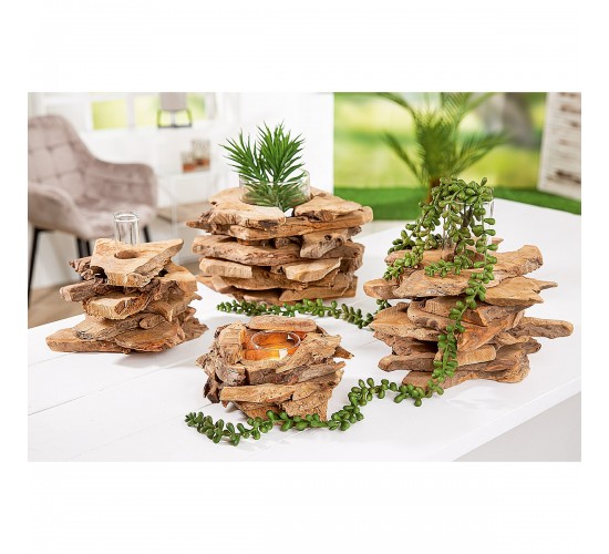 Διακοσμητικό Σύνθεση Βάζο Σε Ξύλα Φυσικό Ξύλο 18cm