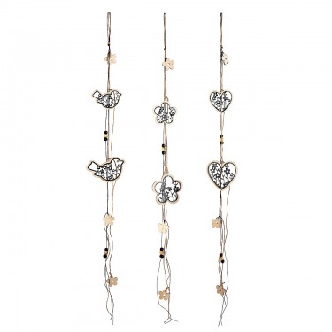 Διακοσμητικό Κρεμαστό ArteLibre Πουλί/Τριφύλλι/Καρδιά Φυσικό/Μαύρο Ξύλο/Σχοινί 1x11x85cm Σε 3 Σχέδια