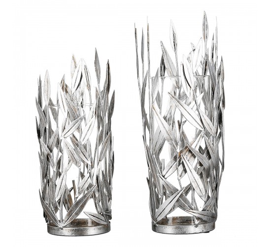 Κηροπήγιο ArteLibre Φυλλωσιά Αντικέ Ασημί Μέταλλο 43cm