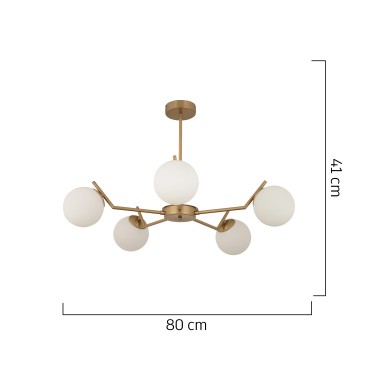 Φωτιστικό Κρεμαστό ArteLibre CRATER Πεντάφωτο Χρυσό/Λευκό Μέταλλο/Γυαλί 80x41cm