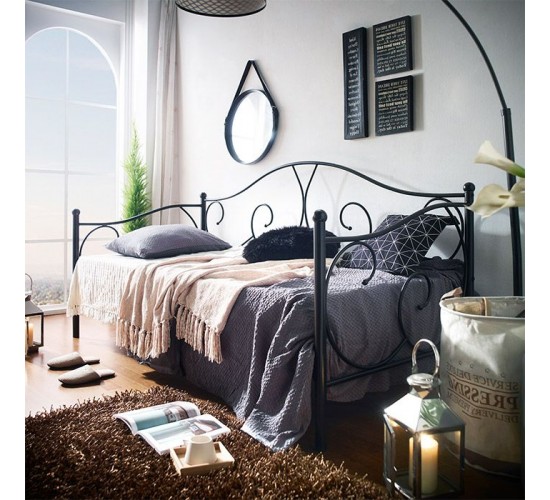 Κρεβάτι ArteLibre MICHAEL Μεταλλικό Sandy Black 209x97x106cm (200x90cm)